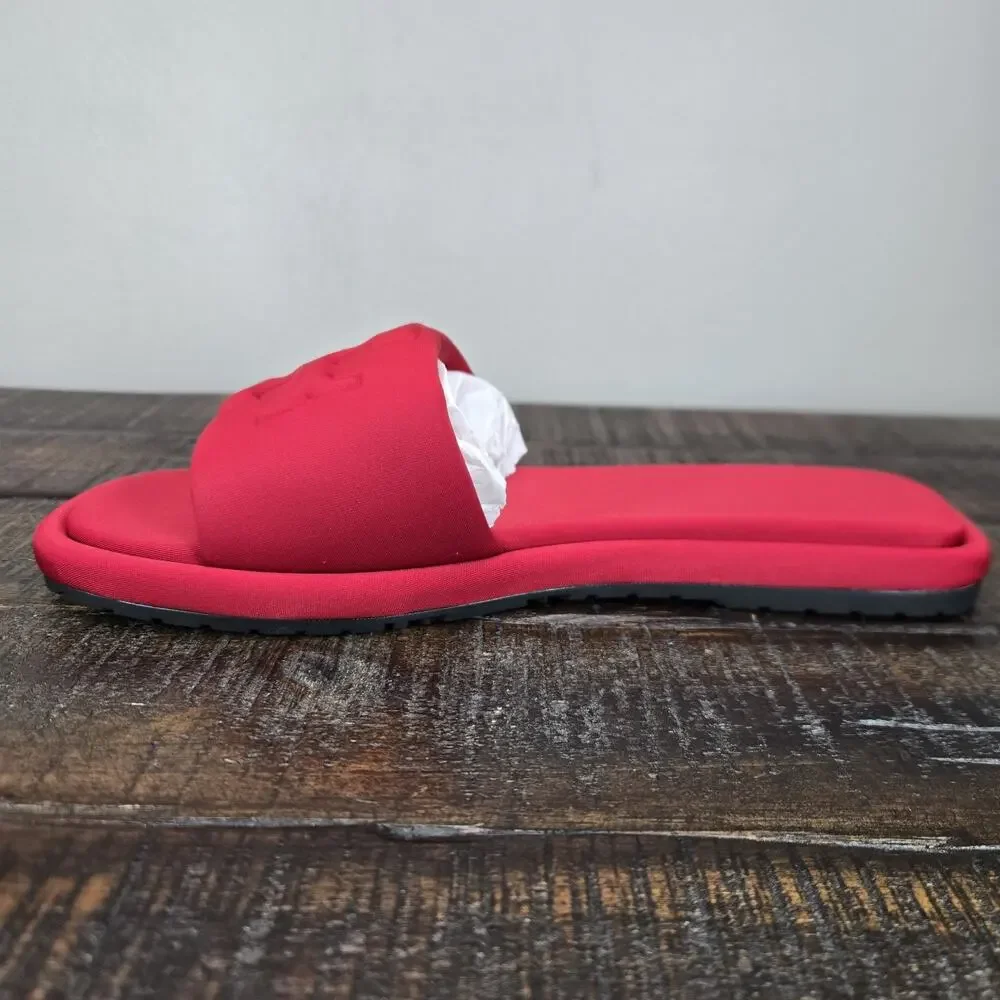 NEW Tory Burch Double T Sport Slides Womens Size 6 Big Logo Sandal Flip Flop Red